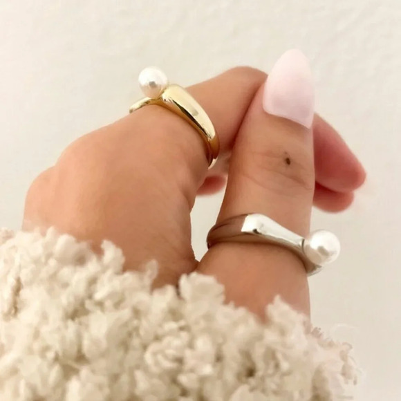 925 Sterling Silver Bar Ring, Pearl Bar Ring, Minimalist Dainty Ring, Stack Ring - Picture 7 of 7